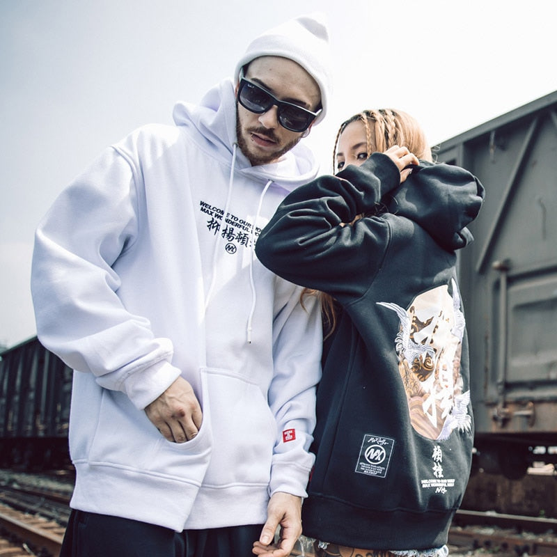 Men Hip Hop Hoodie Sweatshirt Embroidery Crane Harajuku Streetwear Hoodie Fleece Autumn Cotton Hooded Pullover Oversized | Vimost Shop.