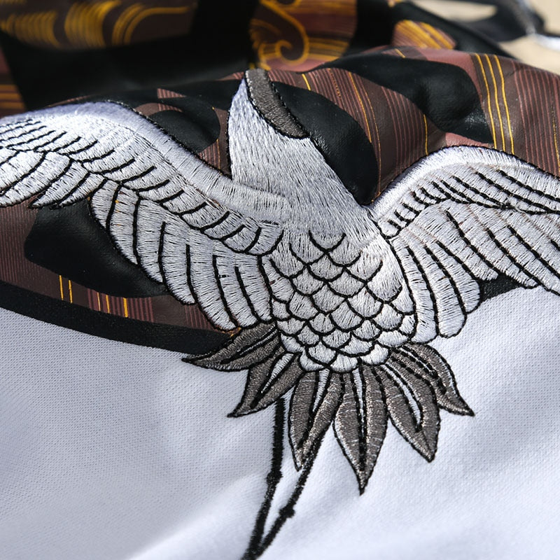 Men Hip Hop Hoodie Sweatshirt Embroidery Crane Harajuku Streetwear Hoodie Fleece Autumn Cotton Hooded Pullover Oversized | Vimost Shop.