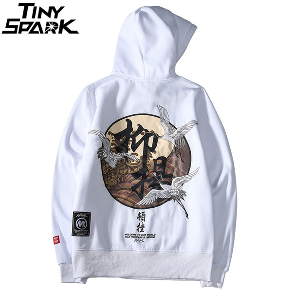 Men Hip Hop Hoodie Sweatshirt Embroidery Crane Harajuku Streetwear Hoodie Fleece  Autumn Cotton Hooded Pullover Oversized | Vimost Shop.
