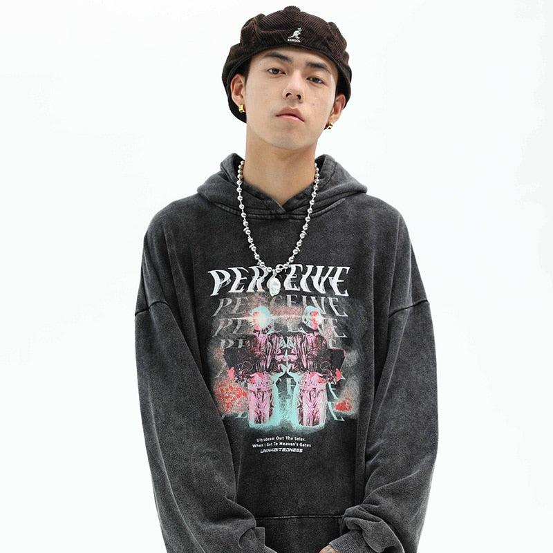 Men Hip Hop Hoodie Sweatshirt Perceived Man Print Harajuku Streetwear Oversized Hoodie Pullover Autumn Cotton Washed Hoodie | Vimost Shop.