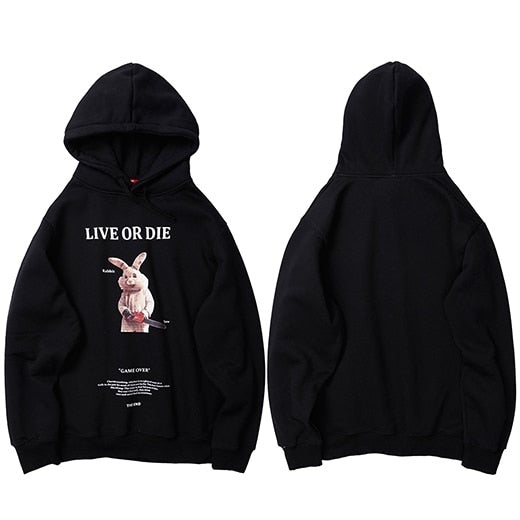 Men Hip Hop Hoodie Sweatshirt Streetwear Funny Rabbit Saw Print Harajuku Hooded Pullover Cotton Autumn Fashion Loose Hoodie | Vimost Shop.