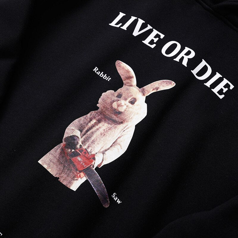 Men Hip Hop Hoodie Sweatshirt Streetwear Funny Rabbit Saw Print Harajuku Hooded Pullover Cotton Autumn Fashion Loose Hoodie | Vimost Shop.
