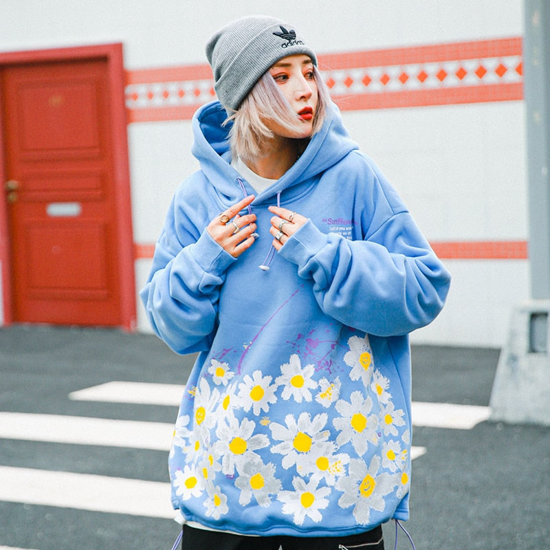 Men Hip Hop Hoodie Sweatshirt Sunflower Harajuku Floral Hoodie Streetwear Casual HipHop Loose Hooded Pullover Winter Autumn | Vimost Shop.