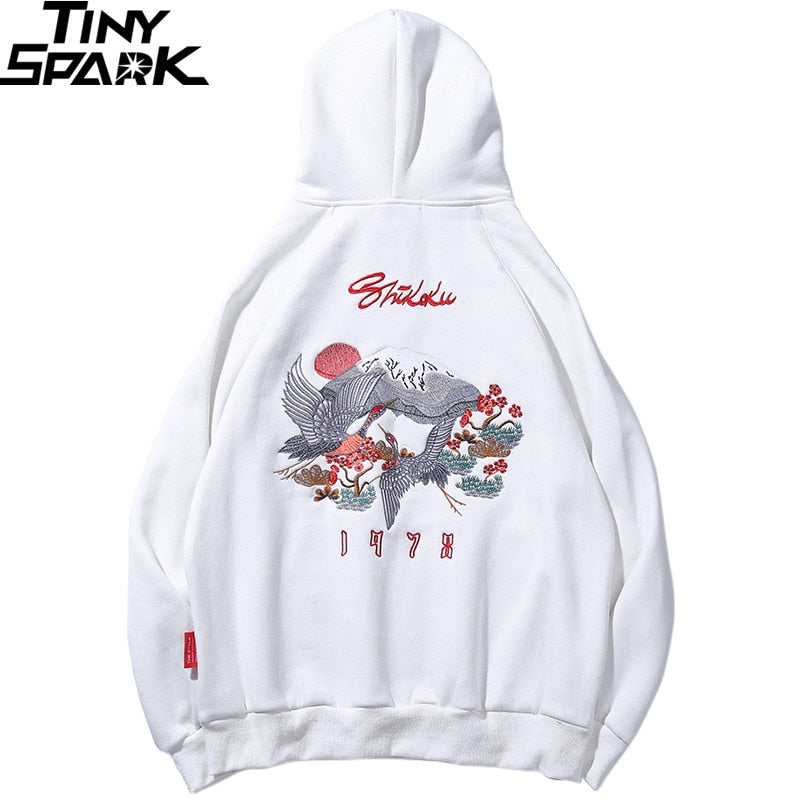 Men Hip Hop Streetwear Hoodie Harajuku Embroidery Crane Kanji Hoodie Sweatshirt Autumn Pullover Hoodies Japan Style Casual | Vimost Shop.