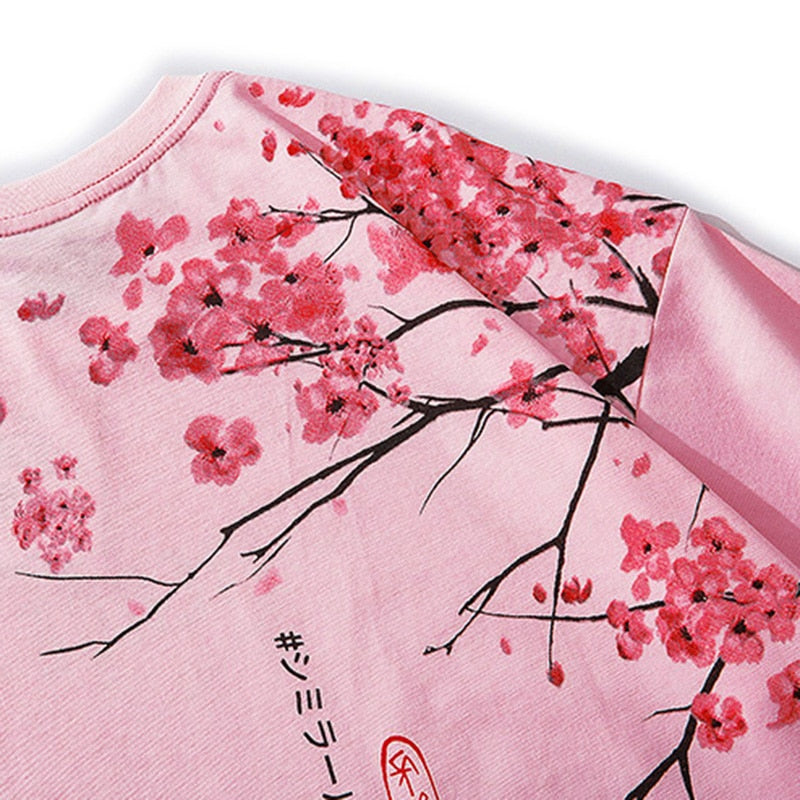 Men Hip Hop T Shirt Streetwear Japanese Sakura Painting Tshirt Short Sleeve Cotton Summer Harajuku T-Shirt Japan Style Pink | Vimost Shop.