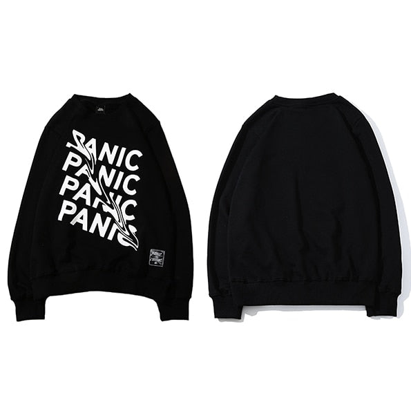 Men Plain Sweatshirts Streetwear Panic Letter Print Hip Hop Pullover Sweatshirt Hoodie Cotton New Autumn Sweatshirt No Hood | Vimost Shop.