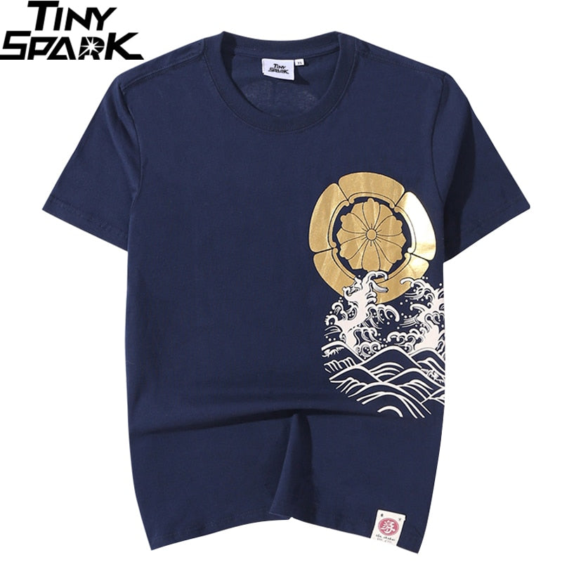 Men T Shirt Streetwear Japanese Harajuku Tshirt Koi Fish Wave Print Hip Hop T-Shirt Short Sleeve Summer Cotton Tops Tees | Vimost Shop.