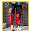 Men black red patchwork hip hop cargo pants man Japan style multi pockets sweatpants joggers | Vimost Shop.
