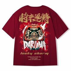 Men's T-Shirts  Chinese Style Lucky Printed Short Sleeve Tshirts Summer Hip Hop Casual Cotton Tops Tees Streetwear