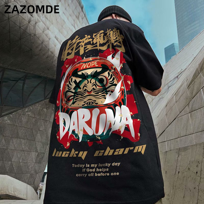 Men's T-Shirts Chinese Style Lucky Printed Short Sleeve Tshirts Summer Hip Hop Casual Cotton Tops Tees Streetwear | Vimost Shop.