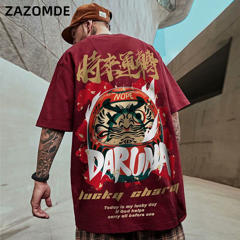 Men's T-Shirts Chinese Style Lucky Printed Short Sleeve Tshirts Summer Hip Hop Casual Cotton Tops Tees Streetwear | Vimost Shop.