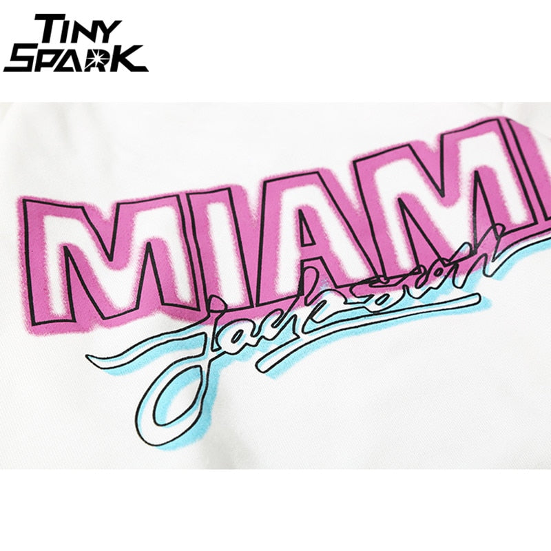 Miami Pullover Sweatshirt Pink Letter Print Men Hip Hop Pullover Sweatshirt Hoodie Autumn Heat Clothing Cotton Streetwear | Vimost Shop.