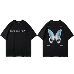 Oversize T Shirt Hip Hop Men Streetwear Tshirt Butterfly Print Harajuku Summer Short Sleeve T-Shirt Cotton Tops Tees Loose