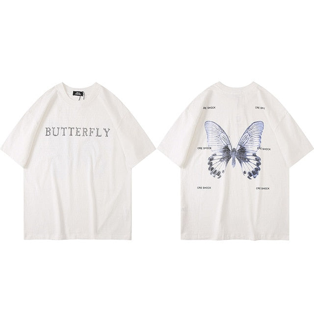 Oversize T Shirt Hip Hop Men Streetwear Tshirt Butterfly Print Harajuku Summer Short Sleeve T-Shirt Cotton Tops Tees Loose | Vimost Shop.