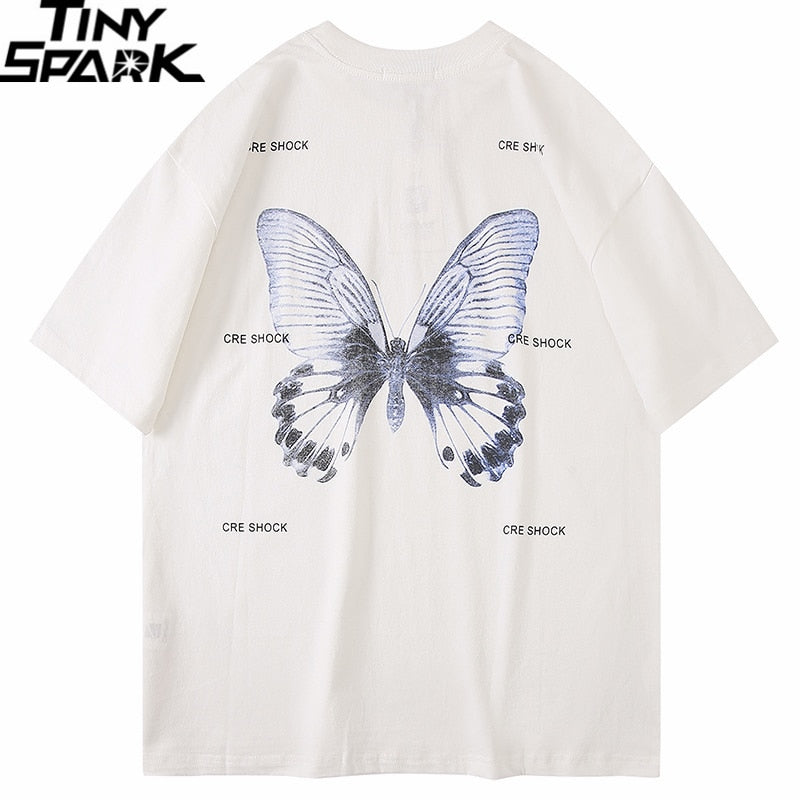 Oversize T Shirt Hip Hop Men Streetwear Tshirt Butterfly Print Harajuku Summer Short Sleeve T-Shirt Cotton Tops Tees Loose | Vimost Shop.