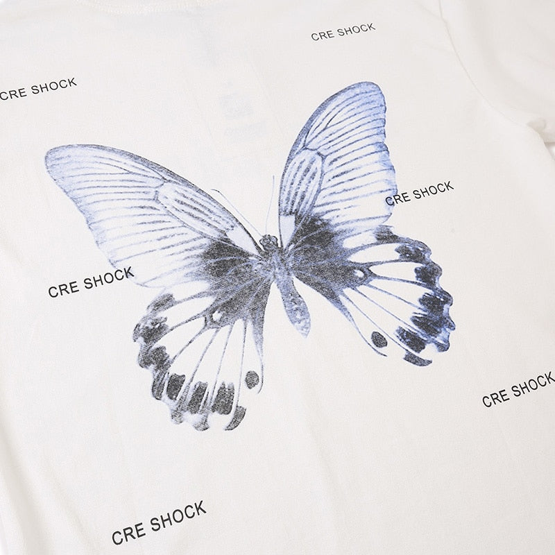 Oversize T Shirt Hip Hop Men Streetwear Tshirt Butterfly Print Harajuku Summer Short Sleeve T-Shirt Cotton Tops Tees Loose | Vimost Shop.