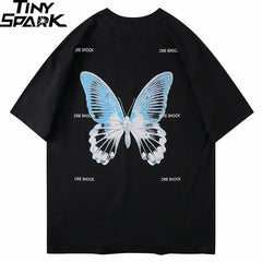 Oversize T Shirt Hip Hop Men Streetwear Tshirt Butterfly Print Harajuku Summer Short Sleeve T-Shirt Cotton Tops Tees Loose