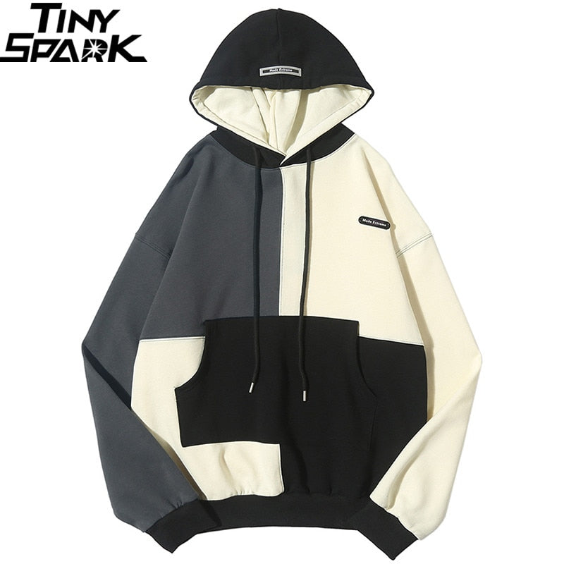 Hip Hop Hoodie Sweatshirt Color Block Patchwork Streetwear Hoodie Harajuku Men HipHop Oversize Hoodie Pullover Loose | Vimost Shop.