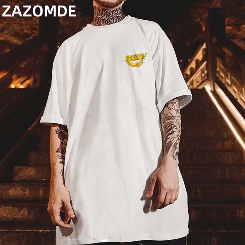 Hip Hop mens cotton T-shirt fashion loose men BF student banana print short-sleeved tees cool man wear Round neck tshirt | Vimost Shop.