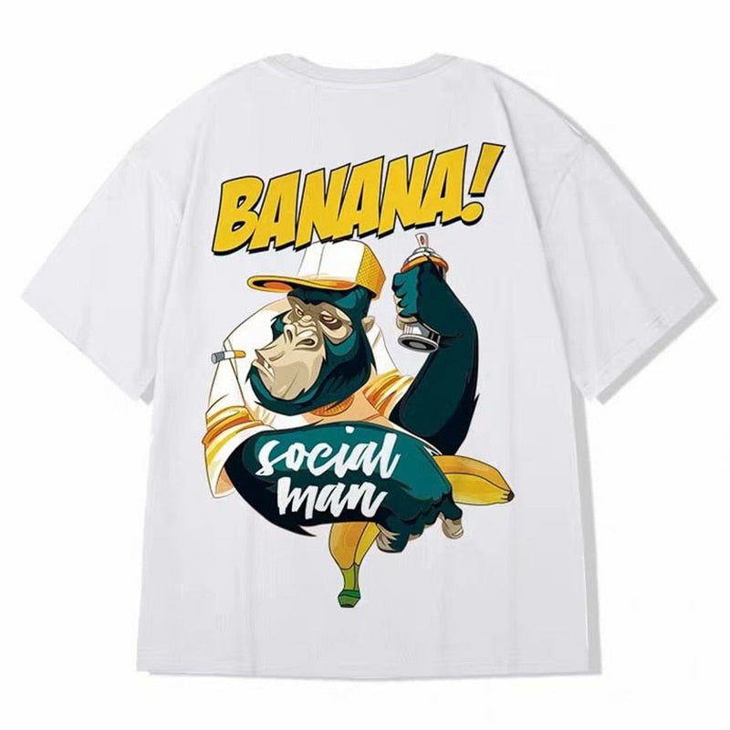 Hip Hop mens cotton T-shirt fashion loose men BF student banana print short-sleeved tees cool man wear Round neck tshirt | Vimost Shop.