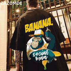 Hip Hop mens cotton T-shirt fashion loose men BF student banana print short-sleeved tees cool man wear Round neck tshirt