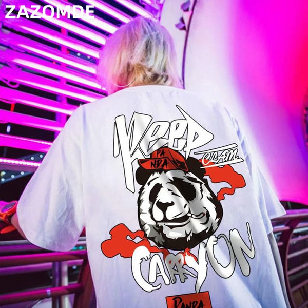 Hip hop tees shirt Panda print cotton short sleeve loose cool men T shirt casual o-neck Summer mens  Punk tshirt Fashion | Vimost Shop.