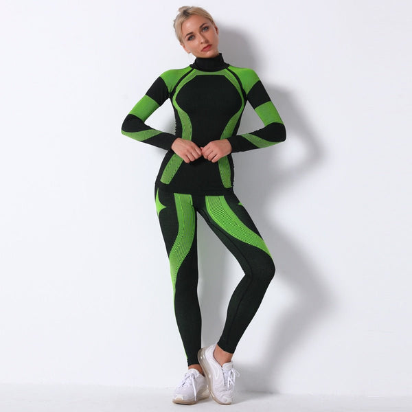 Autumn Color Patchwork Yoga Set Women Gym Clothes Fitness Long Sleeve Top Leggings Suit Push Up Workout New Tracksuit - Vimost Shop