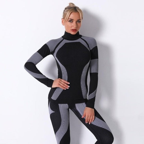 Autumn Color Patchwork Yoga Set Women Gym Clothes Fitness Long Sleeve Top Leggings Suit Push Up Workout New Tracksuit - Vimost Shop