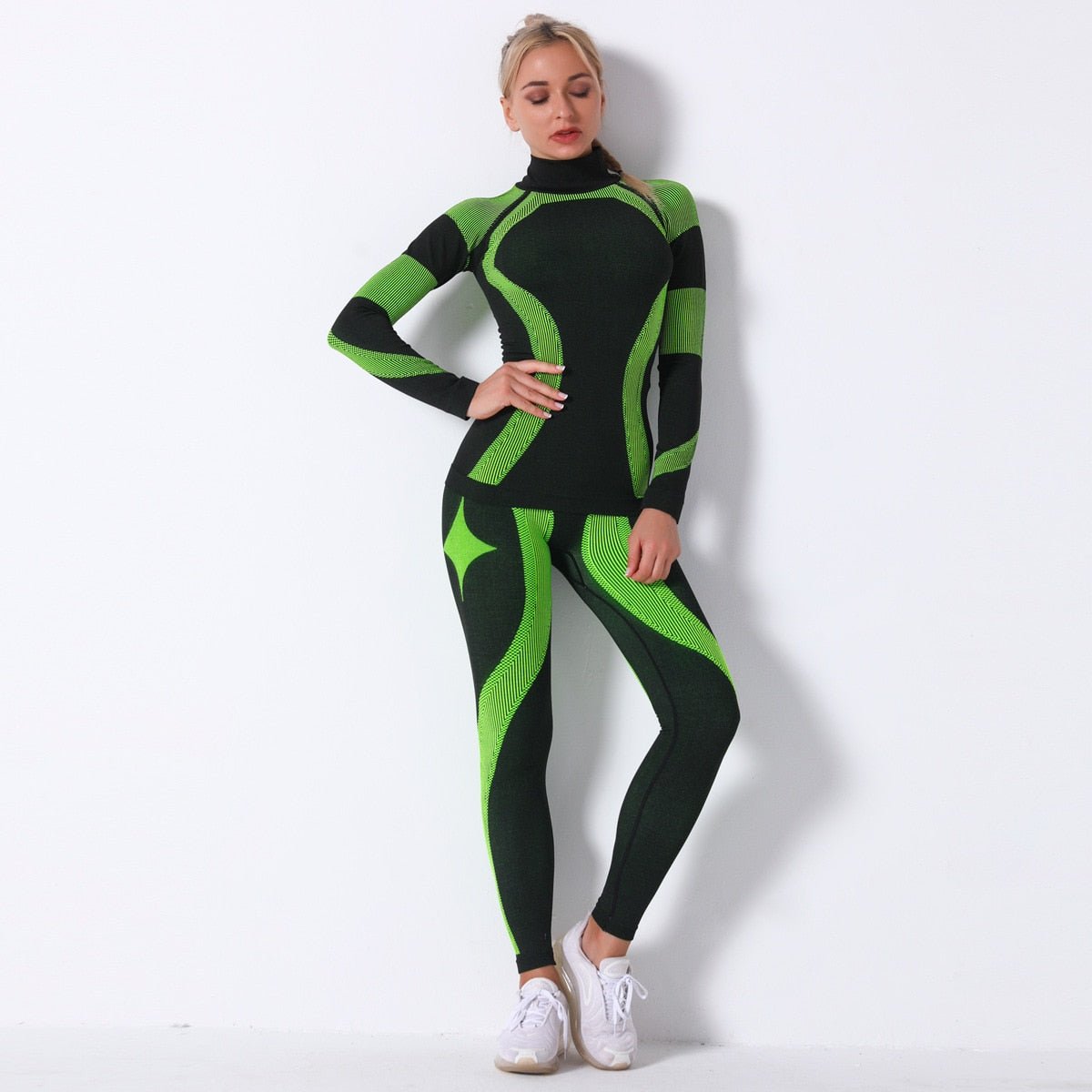 Autumn Color Patchwork Yoga Set Women Gym Clothes Fitness Long Sleeve Top Leggings Suit Push Up Workout New Tracksuit - Vimost Shop