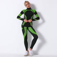 Autumn Color Patchwork Yoga Set Women Gym Clothes Fitness Long Sleeve Top Leggings Suit Push Up Workout New Tracksuit
