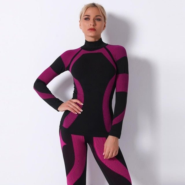Autumn Color Patchwork Yoga Set Women Gym Clothes Fitness Long Sleeve Top Leggings Suit Push Up Workout New Tracksuit - Vimost Shop