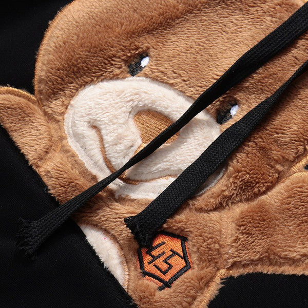 Autumn Hip Hop Hoodie Streetwear Hairy Bear Men Harajuku Hoodie Sweatshirt Black Loose Hooded Pullover Cotton Fleece Winter - Vimost Shop