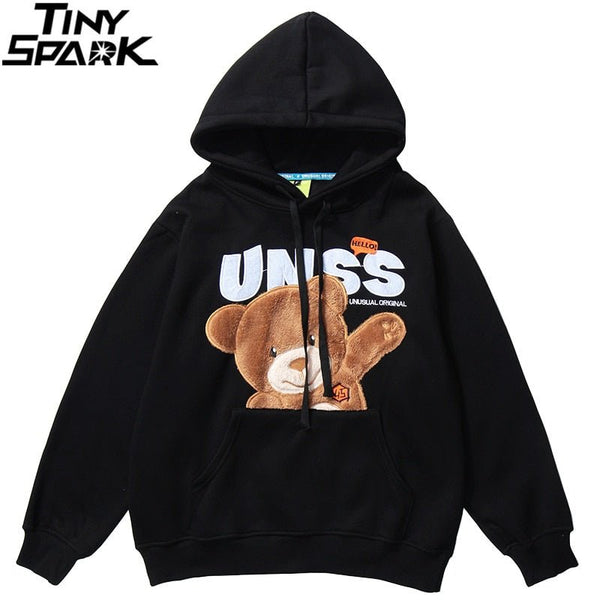 Autumn Hip Hop Hoodie Streetwear Hairy Bear Men Harajuku Hoodie Sweatshirt Black Loose Hooded Pullover Cotton Fleece Winter - Vimost Shop