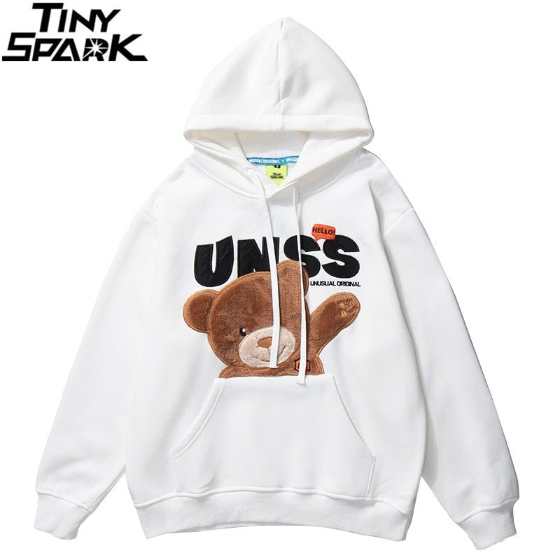 Autumn Hip Hop Hoodie Streetwear Hairy Bear Men Harajuku Hoodie Sweatshirt Black Loose Hooded Pullover Cotton Fleece Winter - Vimost Shop