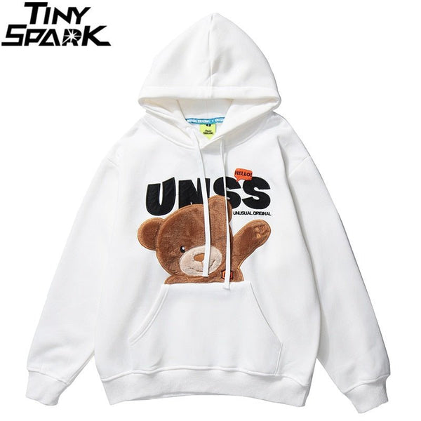 Autumn Hip Hop Hoodie Streetwear Hairy Bear Men Harajuku Hoodie Sweatshirt Black Loose Hooded Pullover Cotton Fleece Winter - Vimost Shop