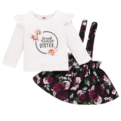 Autumn Kids Girls Outfits 2Piece Long Sleeve Cotton Tops+Skirt Ruffle Floral Baby Girl Clothes White O neck Toddler Clothing D30