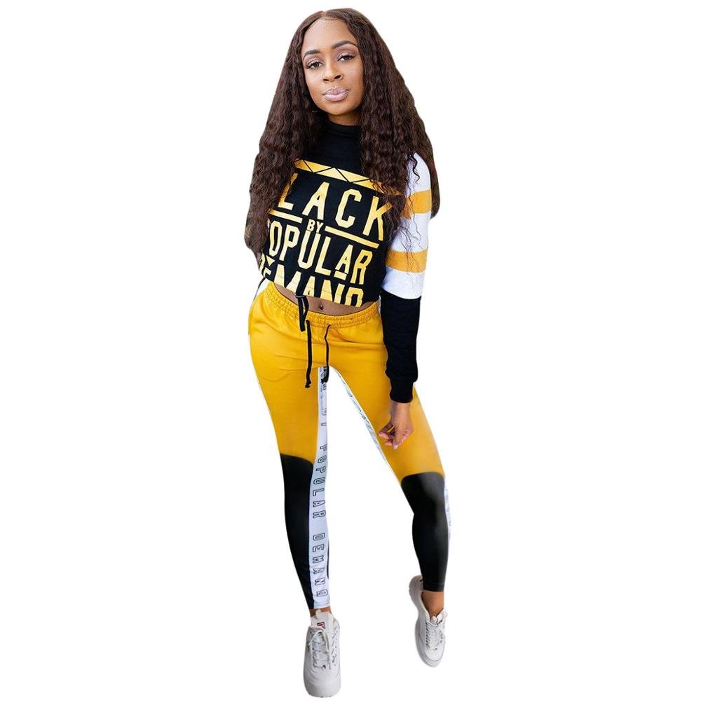 Autumn Letter Print Two Piece Tracksuit Set Women Color Patchwork Fitness Sports Suit Casual Gym women's Sportswear Outfits - Vimost Shop
