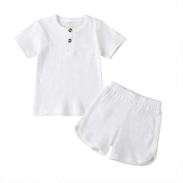 Baby Toddler Children Pajamas Clothing Set Solid Color T-shirt Shorts Two Piece Kids Home Lounge Clothes Girl Boy Sleepwear - Vimost Shop