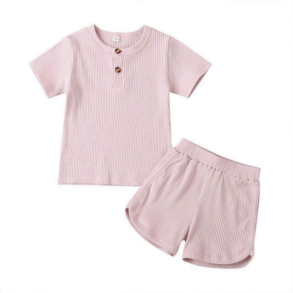 Baby Toddler Children Pajamas Clothing Set Solid Color T-shirt Shorts Two Piece Kids Home Lounge Clothes Girl Boy Sleepwear - Vimost Shop