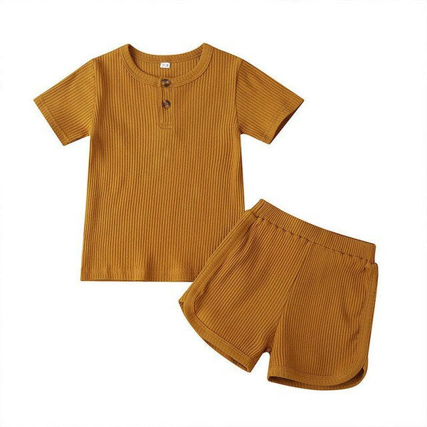 Baby Toddler Children Pajamas Clothing Set Solid Color T-shirt Shorts Two Piece Kids Home Lounge Clothes Girl Boy Sleepwear - Vimost Shop