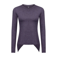 Back Open Long Sleeve Training Fitness Yoga Shirts Women Crew Neck Quick Dry Workout Sport Pullover with Thumb Hole