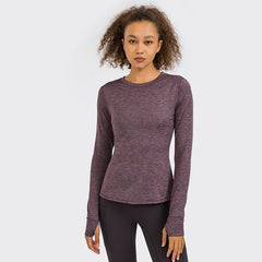 Back Open Long Sleeve Training Fitness Yoga Shirts Women Crew Neck Quick Dry Workout Sport Pullover with Thumb Hole