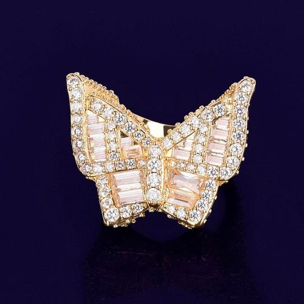 Baguette Zircon Men's Butterfly Ring Copper Charm Gold Color Iced RING Fashion Hip Hop Jewelry For Women - Vimost Shop