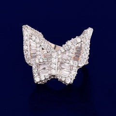 Baguette Zircon Men's Butterfly Ring Copper Charm Gold Color Iced RING Fashion Hip Hop Jewelry For Women