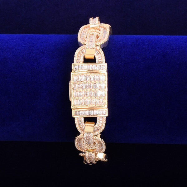 Baguette Zirconia Cuban Bracelet Chain Men's Trendy Cool Hip Hop Link Copper Bling Rock Jewelry 18mm - Vimost Shop