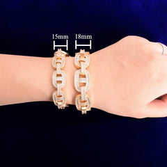 Baguette Zirconia Cuban Bracelet Chain Men's Trendy Cool Hip Hop Link Copper Bling Rock Jewelry 18mm