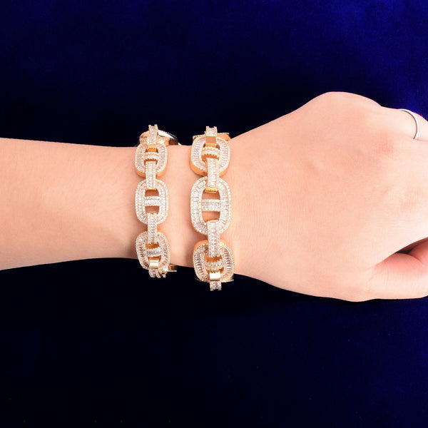 Baguette Zirconia Cuban Bracelet Chain Men's Trendy Cool Hip Hop Link Copper Bling Rock Jewelry 18mm - Vimost Shop