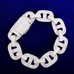 Baguette Zirconia Cuban Bracelet Chain Men's Trendy Cool Hip Hop Link Copper Bling Rock Jewelry 18mm