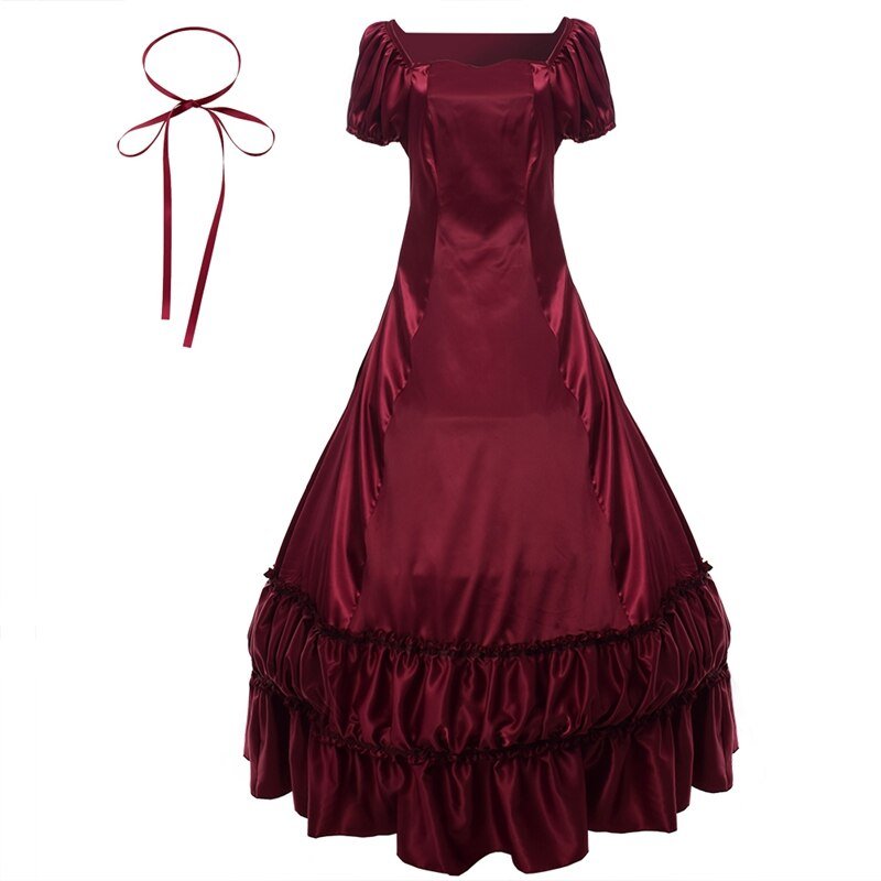 Ball Gowns Women Lolita Victorian Dress Retro Vintage Colonial Civil War Gothic Satin Evening Party Dresses - Vimost Shop