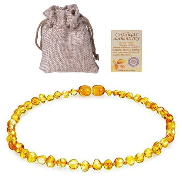 Baltic Ambers Teething Necklace For Babies (Unisex) (Cognac) - Anti Flammatory,Natural Certificated Oval Baltic Jewelry 14-33cm - Vimost Shop